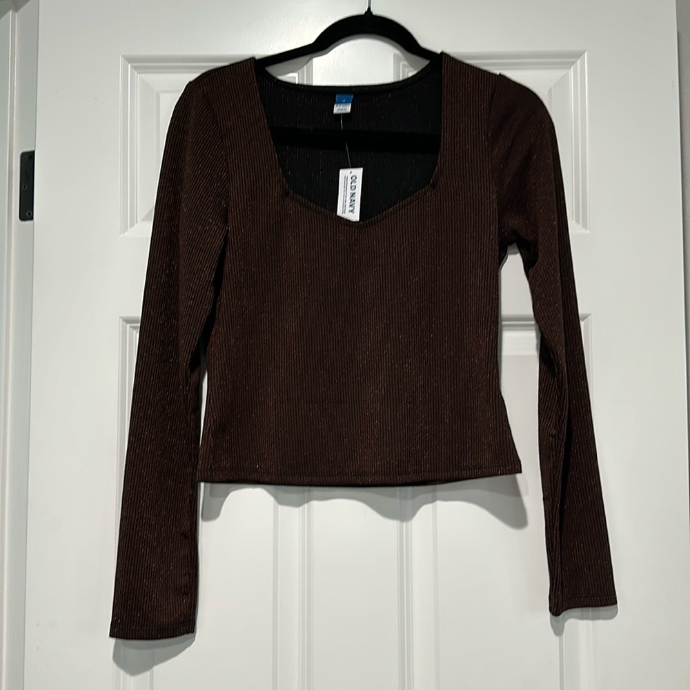 Bronze metallic stretch cropped top